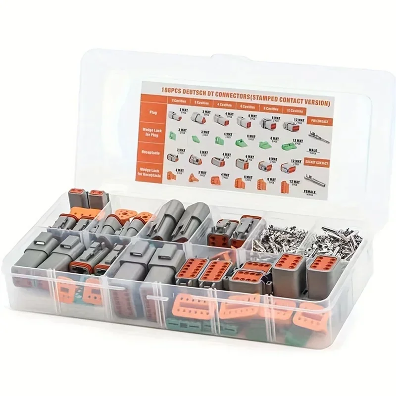 ABBO-Deutsch DT Series Connector Assortment-188Pcs Waterproof Automotive Electrical Connectors Size 16 Stamped Contacts
ABBO-Deutsch DT Series Connector Assortment-188Pcs Waterproof Automotive Electrical Connectors Size 16 Stamped Contacts