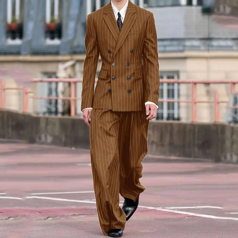 Men's Brown Pinstripe Suit 2 Piece Double Breasted Slim Fit Notch Lapel Jacket Wide Leg Pants Formal Set Business Wedding Outfit
Men's Brown Pinstripe Suit 2 Piece Double Breasted Slim Fit Notch Lapel Jacket Wide Leg Pants Formal Set Business Wedding Outfit