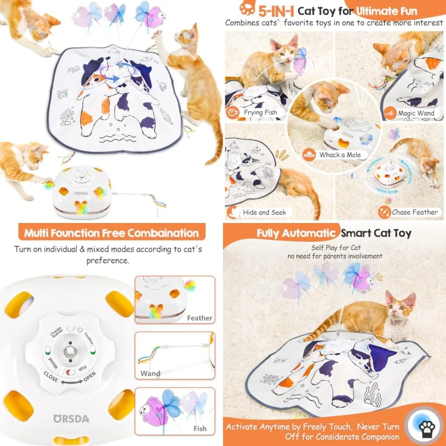 Cat Toys for Indoor Cats, 5 in 1 Interactive Automatic Kitten Toys Rechargeable Electric Hide and Seek, Moving Feather, Whack-A
Cat Toys for Indoor Cats, 5 in 1 Interactive Automatic Kitten Toys Rechargeable Electric Hide and Seek, Moving Feather, Whack-A