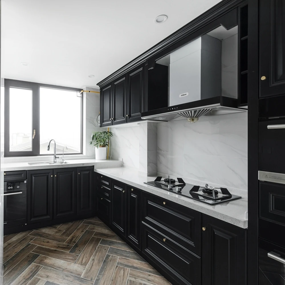 Modern Kitchen Furnitures Complete Set Black Series PVC Classic Storage Glossy Cabinet With Any Accessories
Modern Kitchen Furnitures Complete Set Black Series PVC Classic Storage Glossy Cabinet With Any Accessories