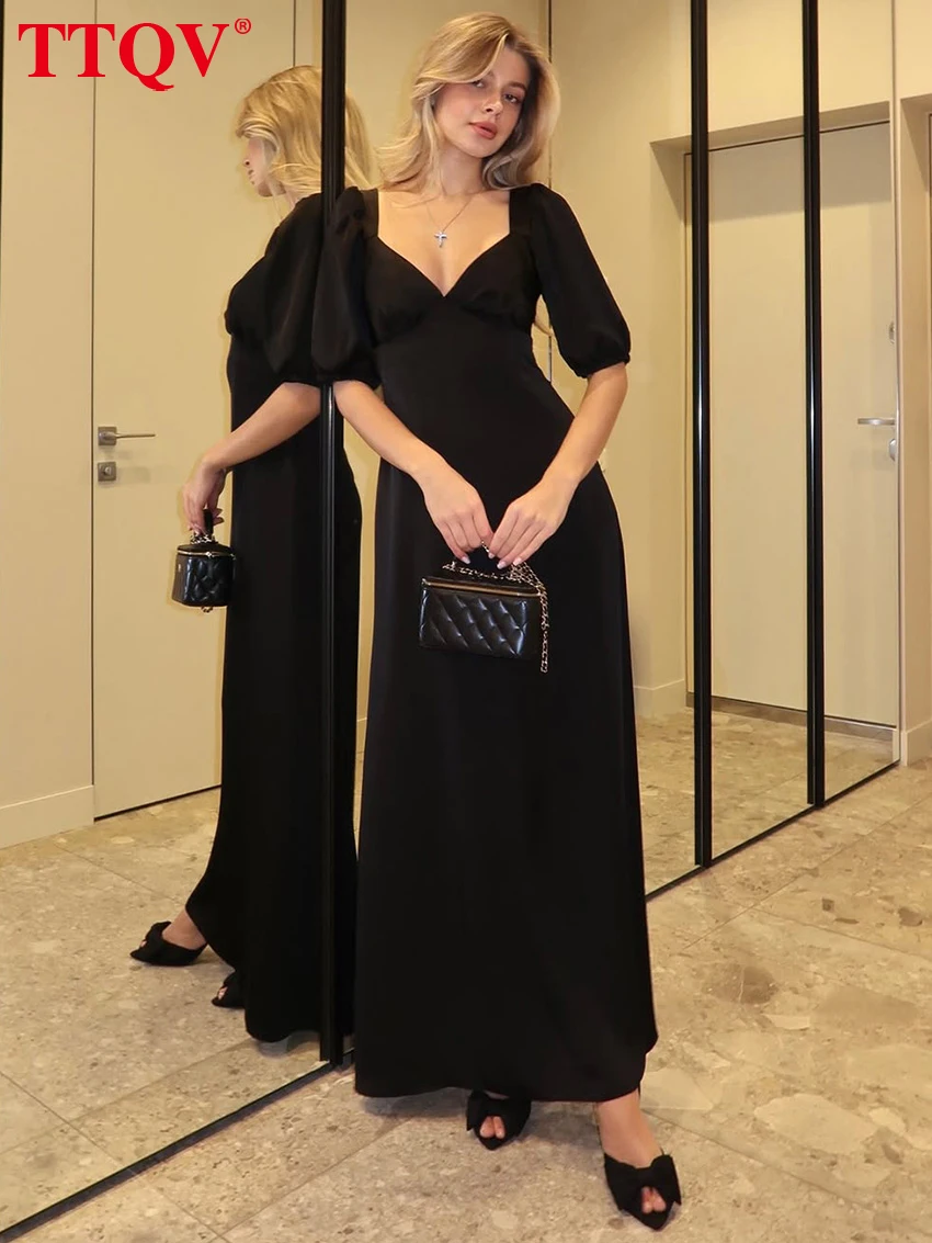 TTQV Summer Loose Black Women's Dress 2026 Sexy V-Neck Short Sleeve Ankle Length Dresses Elegant Classic Solid Female Dress
TTQV Summer Loose Black Women's Dress 2026 Sexy V-Neck Short Sleeve Ankle Length Dresses Elegant Classic Solid Female Dress
