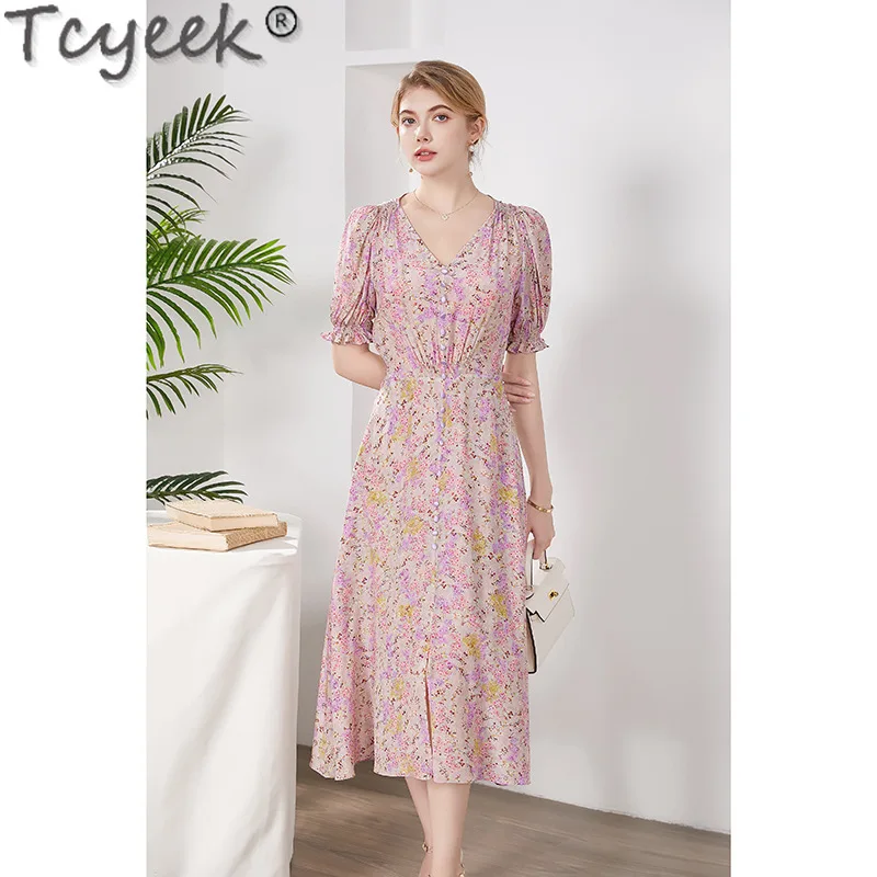 Tcyeek 100% Real Mulberry Silk Dress High-end Floral Dress Summer Womens Dresses Elegant Dresses for Women Clothing Short Sleeve
Tcyeek 100% Real Mulberry Silk Dress High-end Floral Dress Summer Womens Dresses Elegant Dresses for Women Clothing Short Sleeve