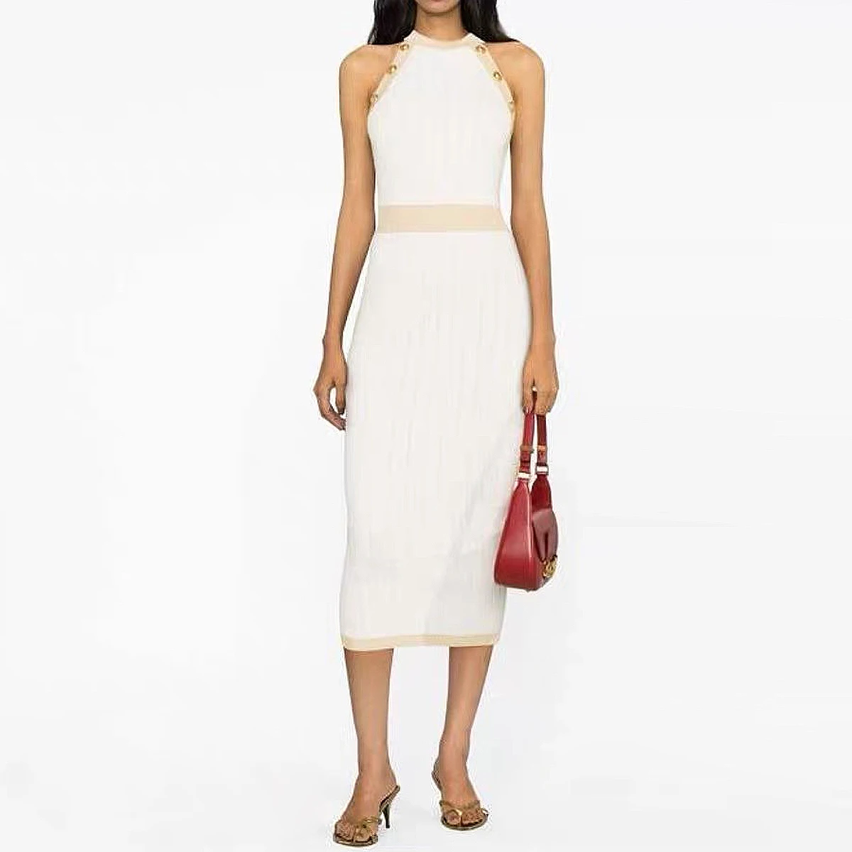 Quality Spot 2024 Summer New Sleeveless Button Stretch Midi Length Hip Slim Slim Slim Net Red Versatile Knitted Dress
Quality Spot 2024 Summer New Sleeveless Button Stretch Midi Length Hip Slim Slim Slim Net Red Versatile Knitted Dress