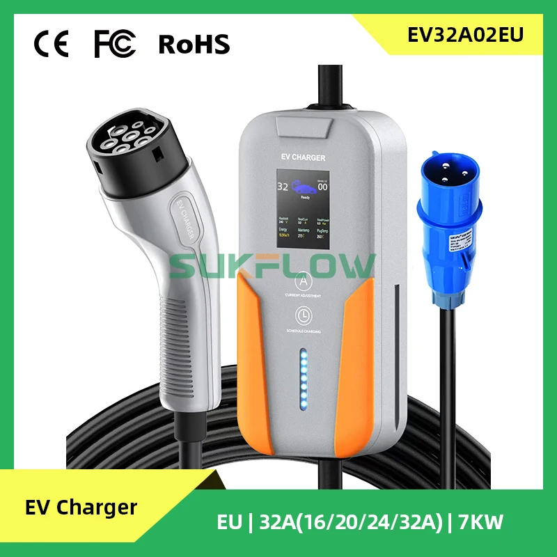 Sukflow Portable EV Charger EVSE Fast Charging Box 7.0KW 32A Type 2 IEC62196-2 Standard for Electric Car Charger
Sukflow Portable EV Charger EVSE Fast Charging Box 7.0KW 32A Type 2 IEC62196-2 Standard for Electric Car Charger