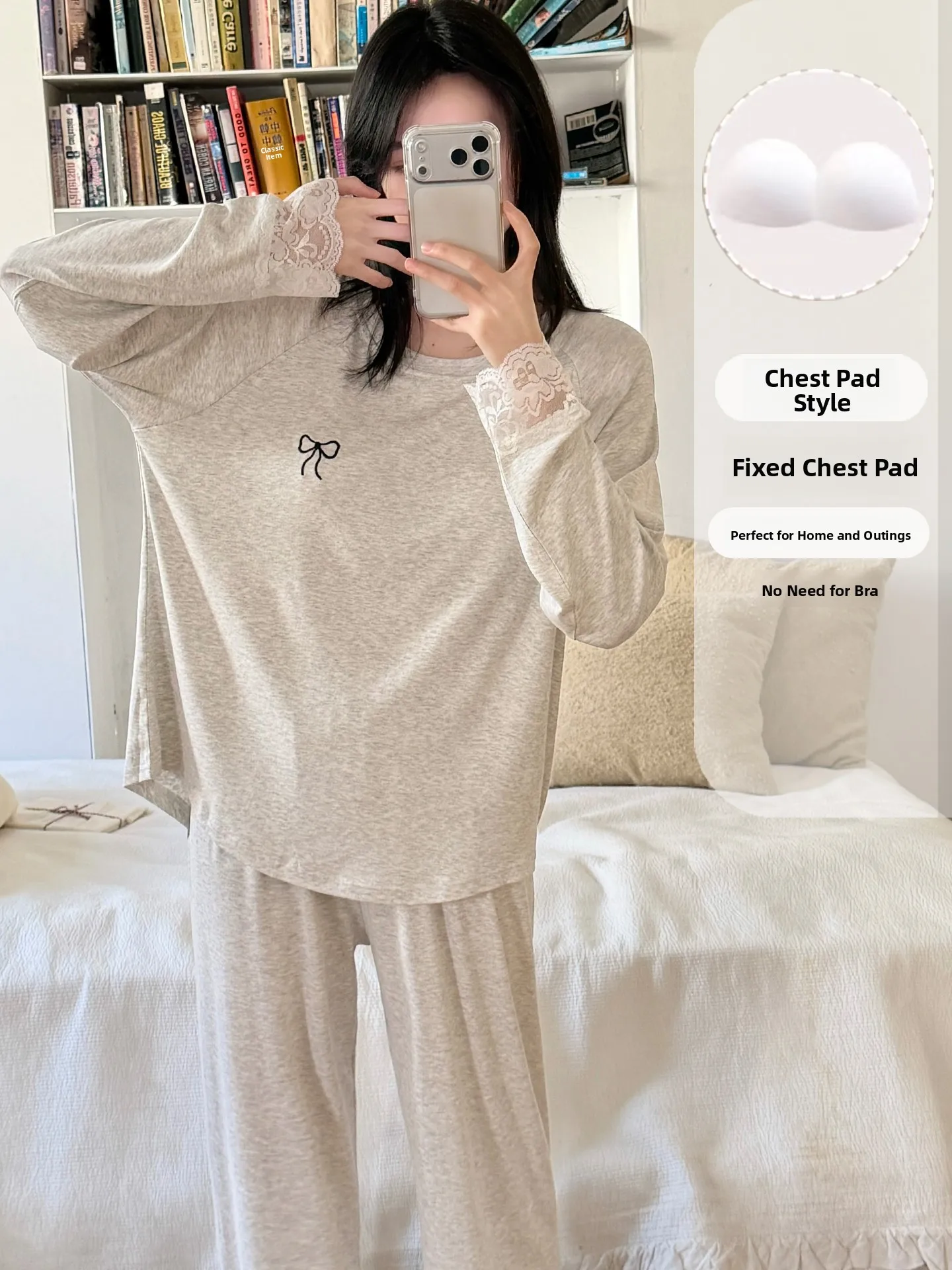 Women's Long Sleeve Nightgown Set with Lace Knot Student Home Clothes Spring Autumn Pure Color with Chest Pad
Women's Long Sleeve Nightgown Set with Lace Knot Student Home Clothes Spring Autumn Pure Color with Chest Pad