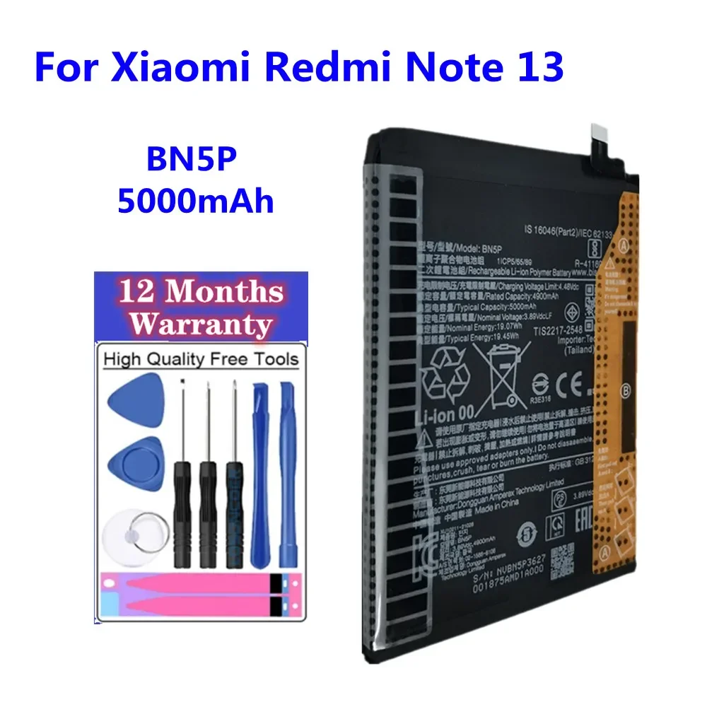 100% новый аккумулятор BN5P 5000 мАч для телефона Xiaomi Redmi Note13, аккумулятор с бесплатными инструментами
100% новый аккумулятор BN5P 5000 мАч для телефона Xiaomi Redmi Note13, аккумулятор с бесплатными инструментами