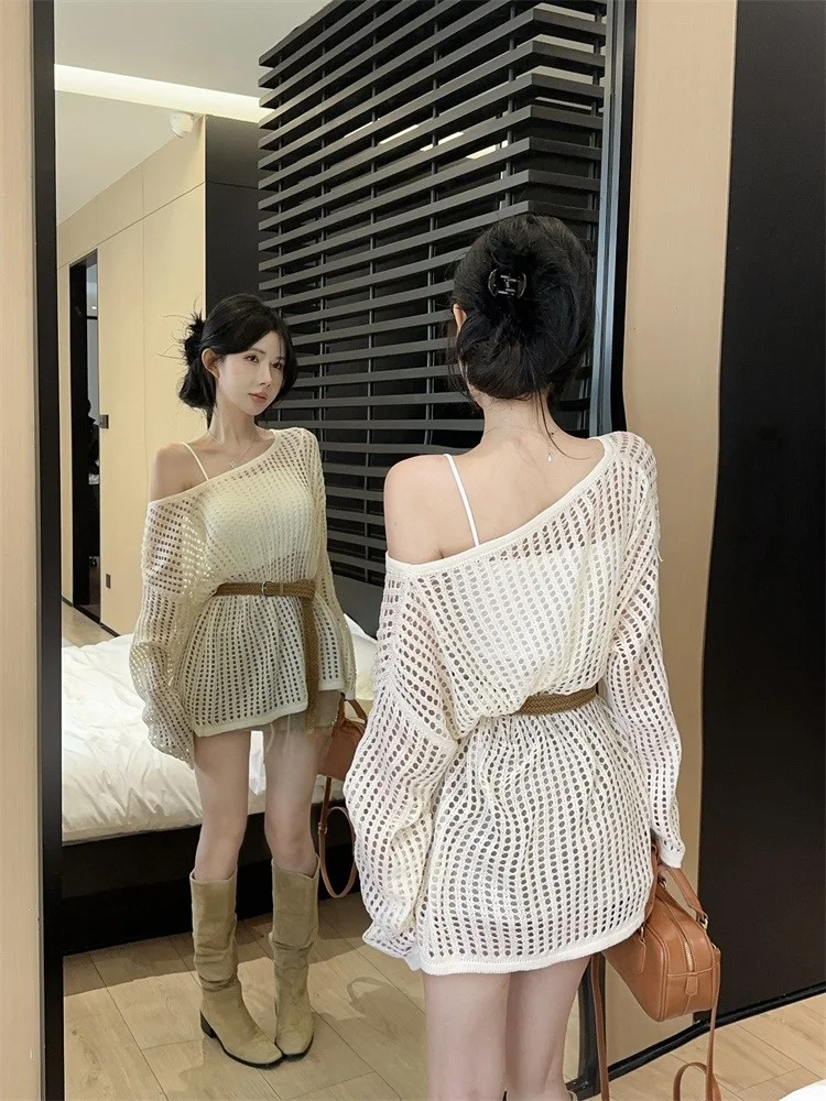 Summer Thin Me Knitted Sun Protection Svel Top And Skirt Two-Piece Set for Women Loose Fit Long Sve One-oulder S...
Summer Thin Me Knitted Sun Protection Svel Top And Skirt Two-Piece Set for Women Loose Fit Long Sve One-oulder S...