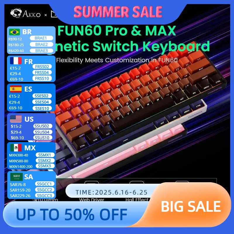 Akko MonsGeek FUN60 PRO&MAX HE Machanical Keyboard Magnetic Switch 60% Esports Gaming Keyboard Rapid Trigger 8K Custom Keyboard
Akko MonsGeek FUN60 PRO&MAX HE Machanical Keyboard Magnetic Switch 60% Esports Gaming Keyboard Rapid Trigger 8K Custom Keyboard