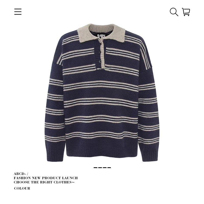 Retro Striped Color-Block Polo-Collar Loose Sweater for Young Couples (Autumn & Winter) - Fashionable & Versatile Pullover Knitw
Retro Striped Color-Block Polo-Collar Loose Sweater for Young Couples (Autumn & Winter) - Fashionable & Versatile Pullover Knitw