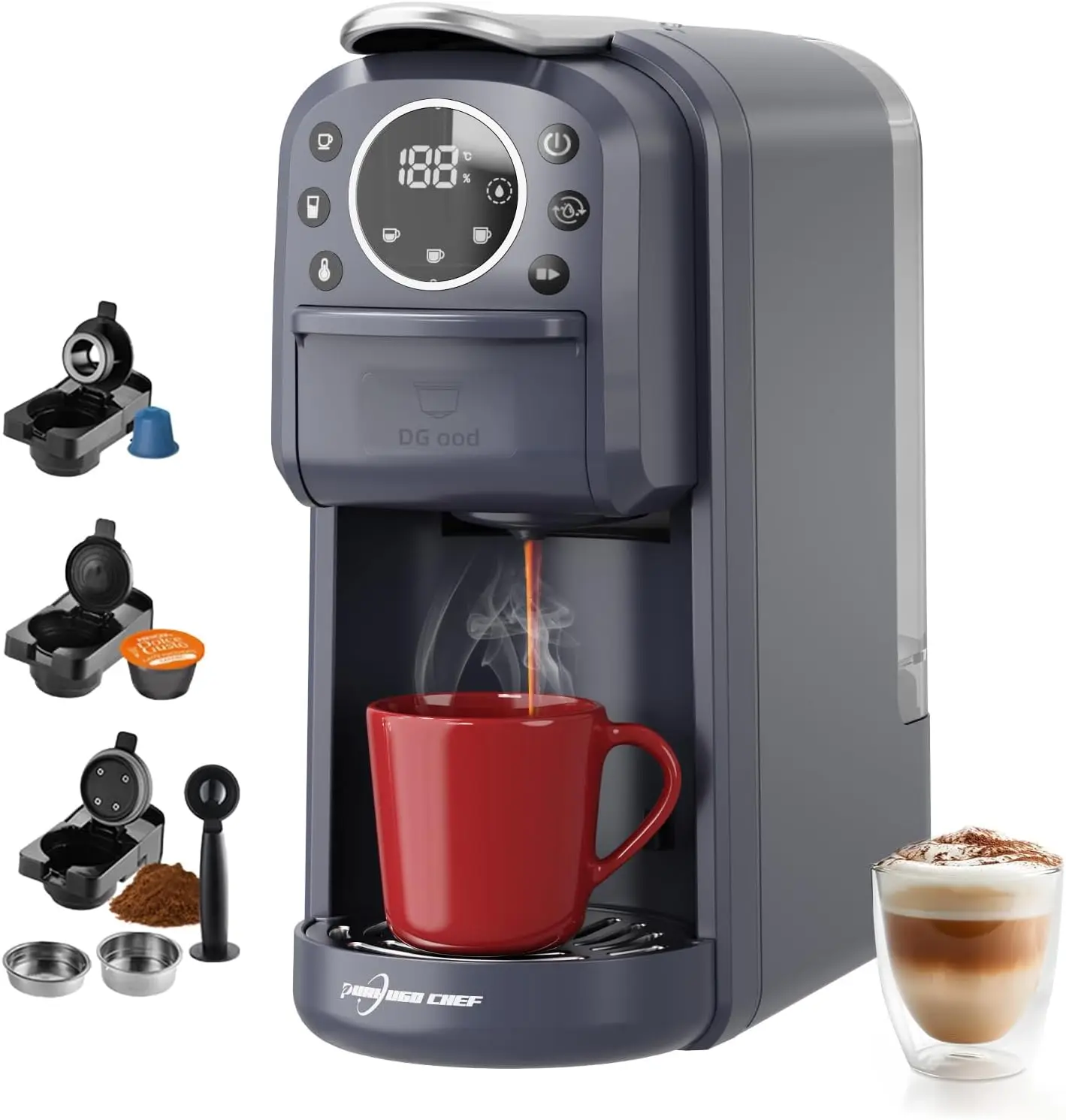 Multi-Capsule Espresso 4in1 Coffee Maker,Single Serve Coffee Machine for Nespresso,Dolce Gusto,ESE Pods & Ground Coffee
Multi-Capsule Espresso 4in1 Coffee Maker,Single Serve Coffee Machine for Nespresso,Dolce Gusto,ESE Pods & Ground Coffee
