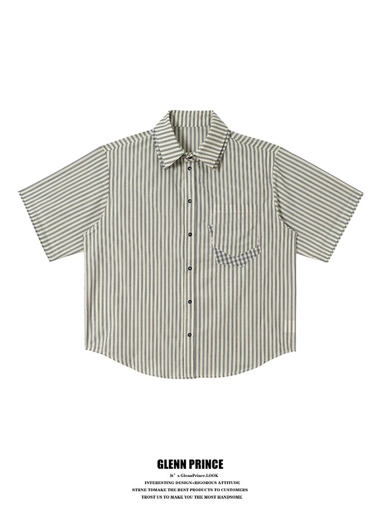 Loose Fit American Style Short Sleeve Shirt with Pocket Patchwork Vertical Stripes for Men Summer New Arrival Breathable Cotton
Loose Fit American Style Short Sleeve Shirt with Pocket Patchwork Vertical Stripes for Men Summer New Arrival Breathable Cotton