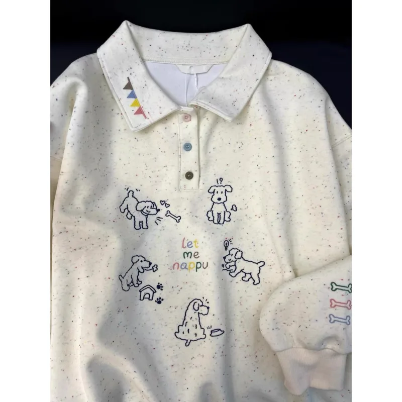 Korean Sweet Colored Dot Embroidery Dog Pattern Long Sleeved Hoodie Women 2025 Spring Design Sense Unique Pullovers Tops
Korean Sweet Colored Dot Embroidery Dog Pattern Long Sleeved Hoodie Women 2025 Spring Design Sense Unique Pullovers Tops