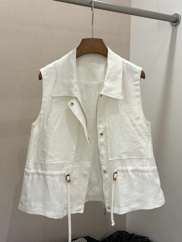 Cloud White 100% Linen Sleeveless Jacket 2026 Spring Summer New Lace Waist Cinched Midi Vest Women's Fashion Outerwear
Cloud White 100% Linen Sleeveless Jacket 2026 Spring Summer New Lace Waist Cinched Midi Vest Women's Fashion Outerwear
