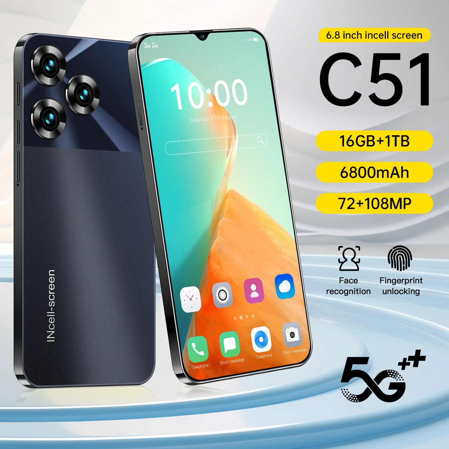 Original C51 Mobile Phones 6.8 Inch HD Screen Smartphone 16GB+1024GB 5G Dual SIM Celulares Android Unlocked 6800mAh Dimensity
Original C51 Mobile Phones 6.8 Inch HD Screen Smartphone 16GB+1024GB 5G Dual SIM Celulares Android Unlocked 6800mAh Dimensity
