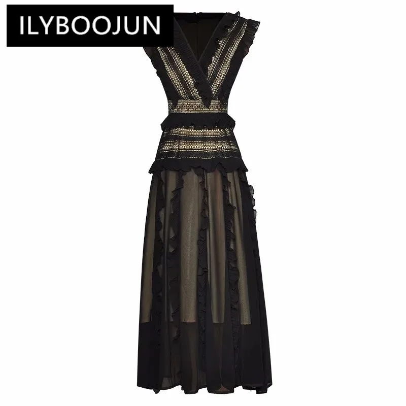 ILYBOOJUN Fashion Designer Spring Summer Women Tank Dress V-Neck Sleeveless Ruffle Patchwork Hollow Out Vintage Party Dresses
ILYBOOJUN Fashion Designer Spring Summer Women Tank Dress V-Neck Sleeveless Ruffle Patchwork Hollow Out Vintage Party Dresses