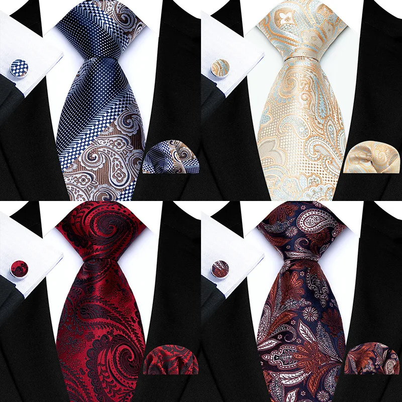 Elegant Luxury Men 100% Silk Tie Set Brand Fashion Paisley Pocket Square Cufflinks Wedding Business Formal Party Accessories
Elegant Luxury Men 100% Silk Tie Set Brand Fashion Paisley Pocket Square Cufflinks Wedding Business Formal Party Accessories
