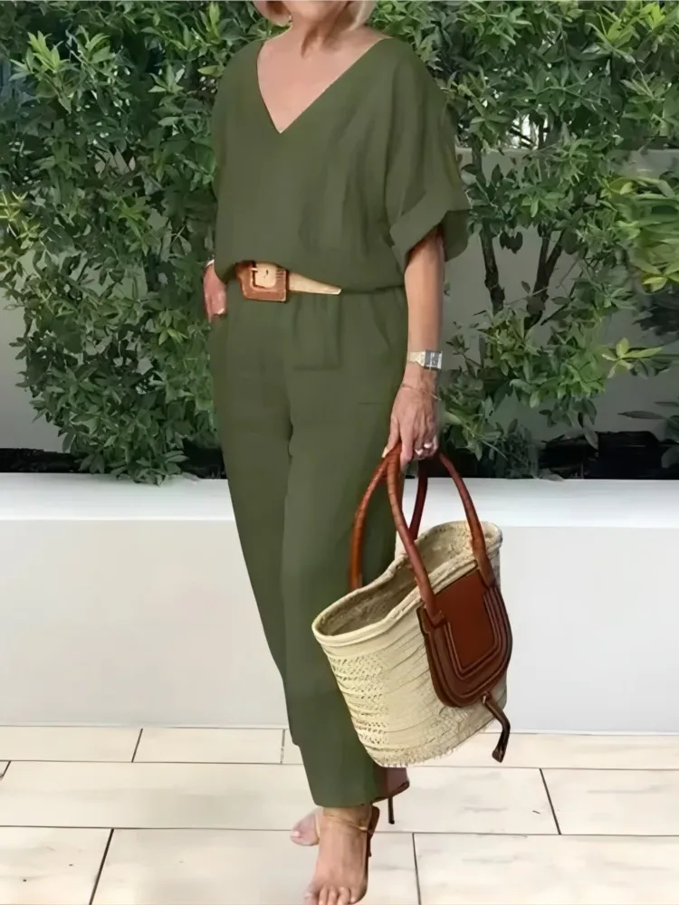 2 Pcs/Set Blouse Pants Set V Neck Long Sleeves Top Wide Leg Loose Elastic Waist Trousers Commute Casual Homewear Outfit
2 Pcs/Set Blouse Pants Set V Neck Long Sleeves Top Wide Leg Loose Elastic Waist Trousers Commute Casual Homewear Outfit