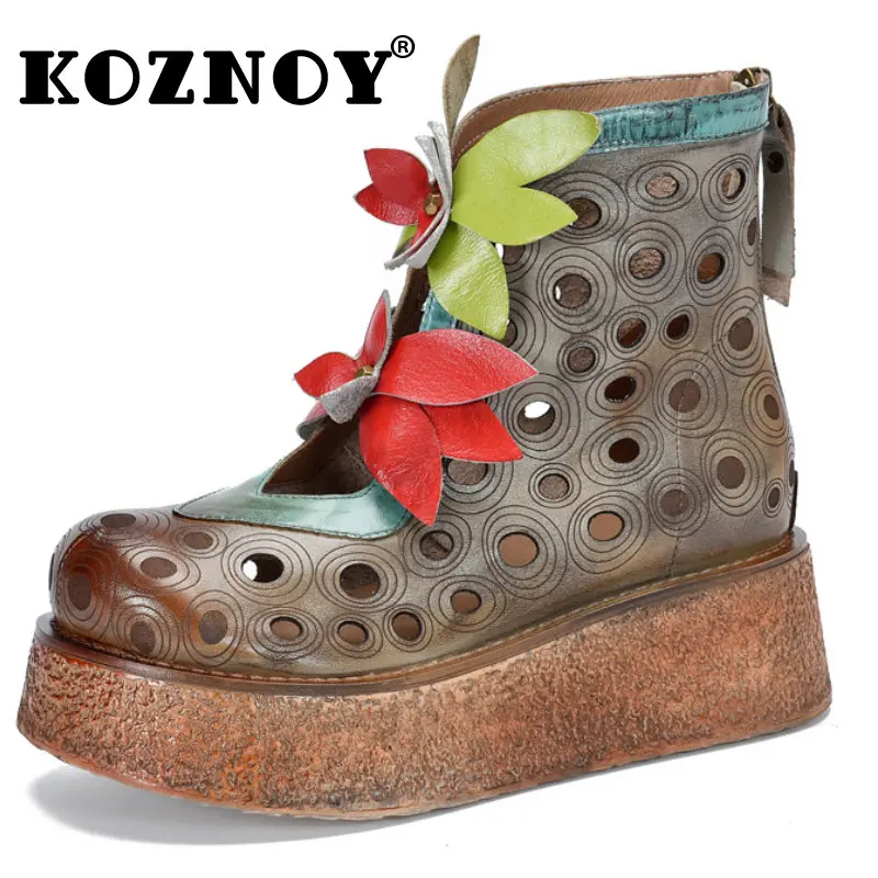 Koznoy Summer Boots Women 5cm Ethnic Genuine Leather Appliques Mid Calf Ankle Hollow Breathable Platform Wedge Designer Shoes
Koznoy Summer Boots Women 5cm Ethnic Genuine Leather Appliques Mid Calf Ankle Hollow Breathable Platform Wedge Designer Shoes