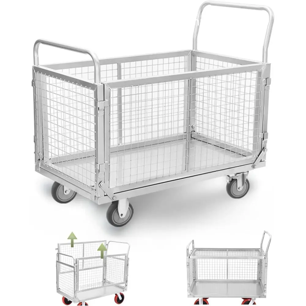 Heavy-Duty Platform Truck Cart with Cage, 1600 lb Capacity, Silent Wheels, Suitable for Commercial, Industrial, Warehouse, and M
Heavy-Duty Platform Truck Cart with Cage, 1600 lb Capacity, Silent Wheels, Suitable for Commercial, Industrial, Warehouse, and M