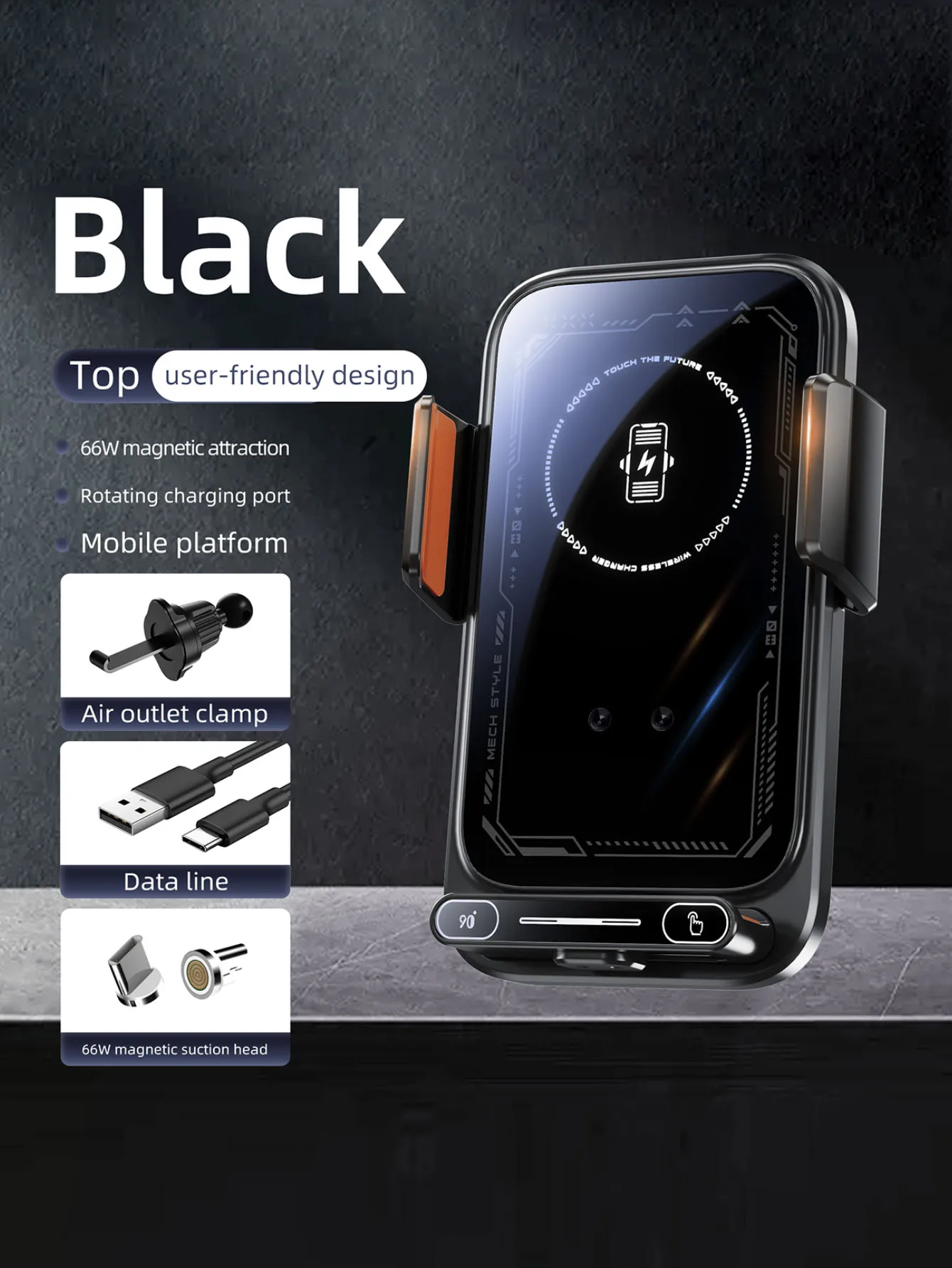 Автомобильная подставка для беспроводной зарядки для мобильных телефонов, электрически вращающаяся и магнитная присоска.
Автомобильная подставка для беспроводной зарядки для мобильных телефонов, электрически вращающаяся и магнитная присоска.