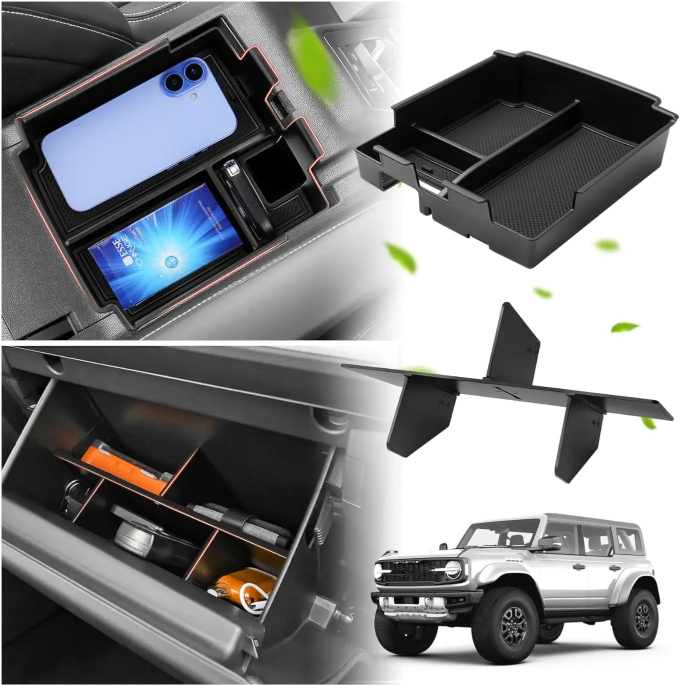 2PCS Bronco Armrest Storage Box&Glove Box Organizer ABS Center Console Organizer for Ford Bronco 4-Door Accessories
2PCS Bronco Armrest Storage Box&Glove Box Organizer ABS Center Console Organizer for Ford Bronco 4-Door Accessories