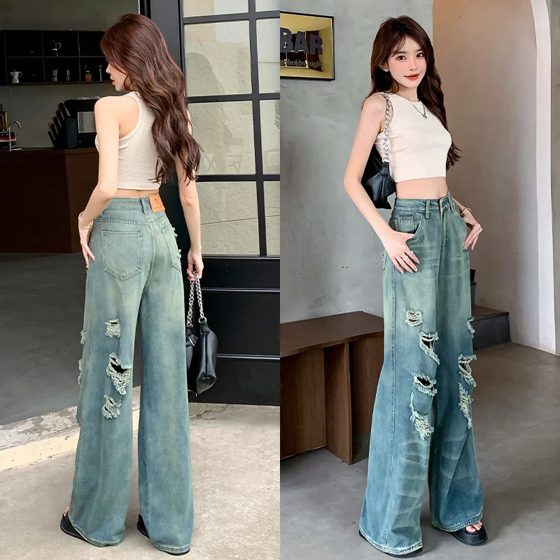 Женские потертые джинсы с градиентом, новые свободные рваные широкие брюки в стиле ретро с высокой талией, модная уличная одежда для крутых девушек
Женские потертые джинсы с градиентом, новые свободные рваные широкие брюки в стиле ретро с высокой талией, модная уличная одежда для крутых девушек