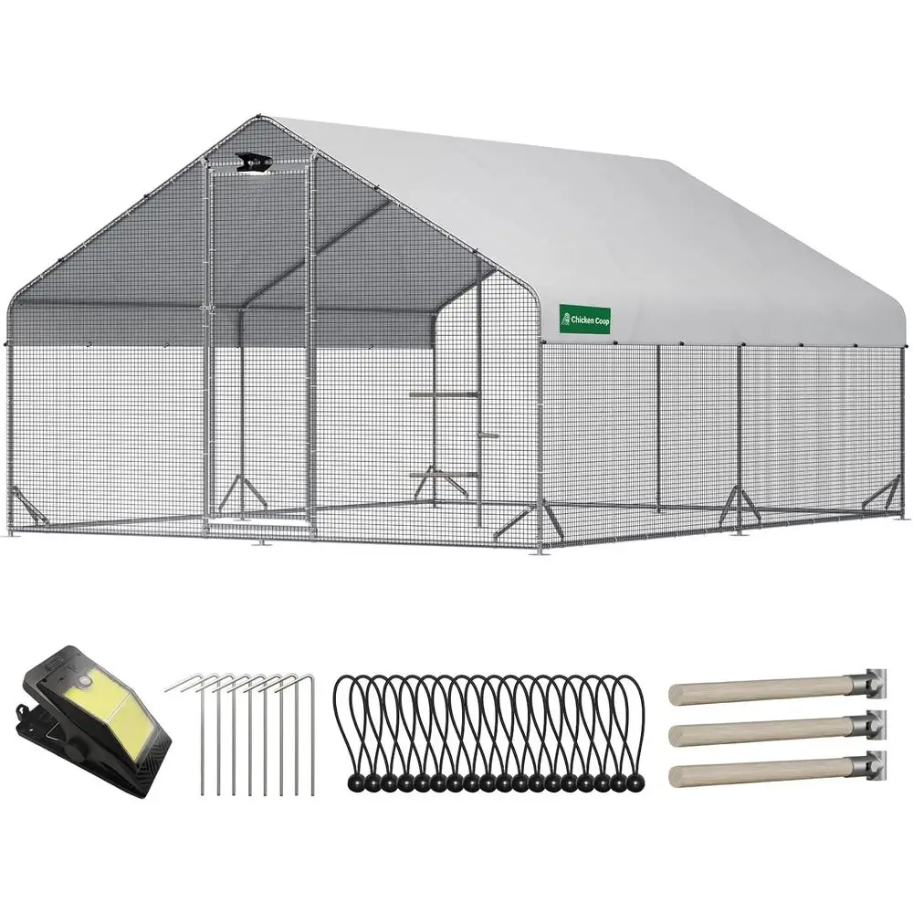 Spacious Metal Chicken Coop with Hardware Cloth, Waterproof & UV-Protected Cover, Outdoor Poultry Enclosure with Two Rooms
Spacious Metal Chicken Coop with Hardware Cloth, Waterproof & UV-Protected Cover, Outdoor Poultry Enclosure with Two Rooms