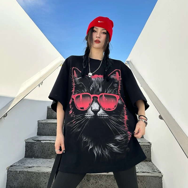 Plus Size GG Trendy Brand 2025 Summer New Cool Cat Rock Short-sleeved Big T-shirt Women's Elastic Loose and Thin T Dames T Shirt
Plus Size GG Trendy Brand 2025 Summer New Cool Cat Rock Short-sleeved Big T-shirt Women's Elastic Loose and Thin T Dames T Shirt