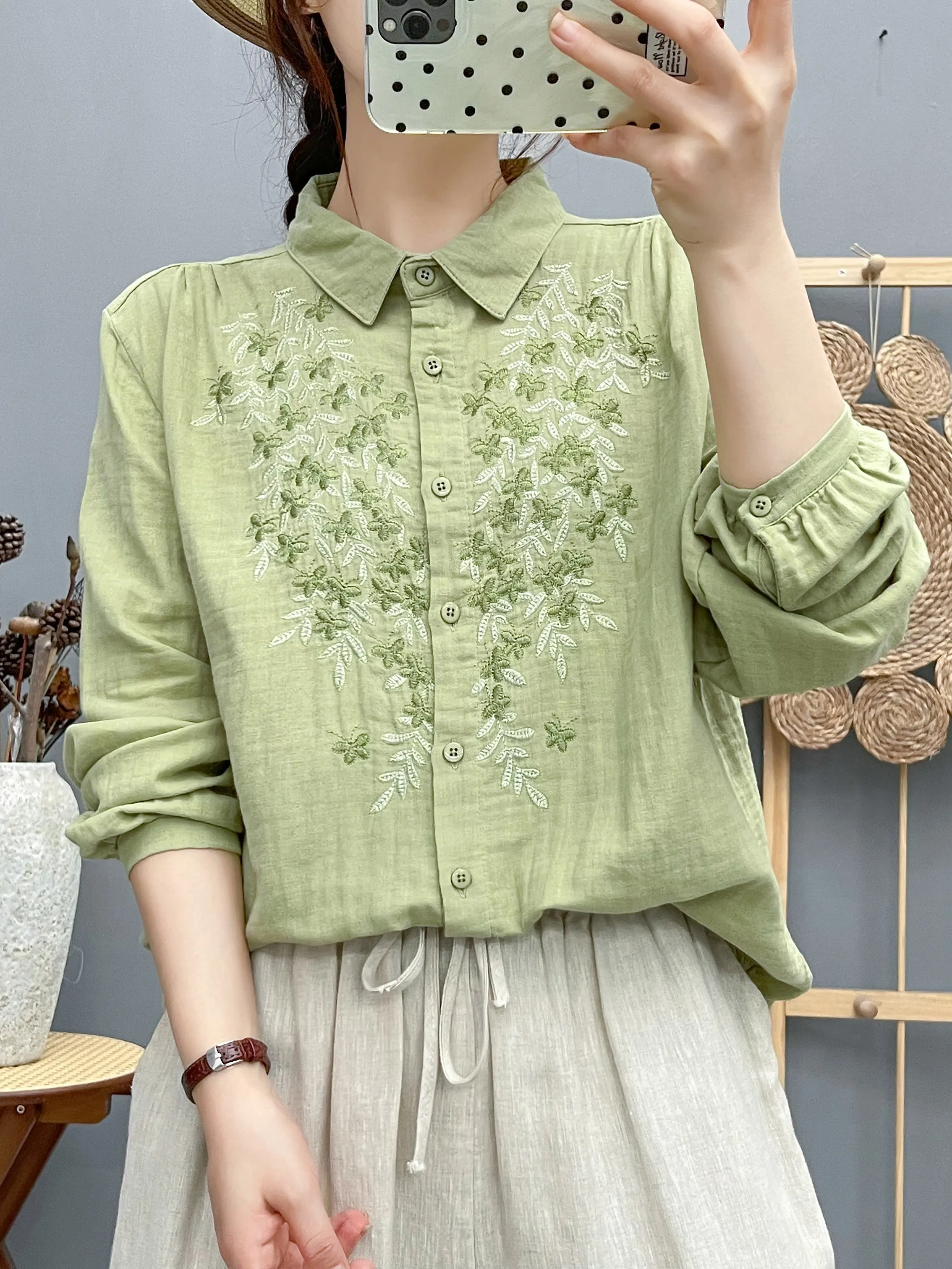 Women's Mori Botanical Embroidered Cotton Gauze Shirt Spring Autumn Loose Long Sleeve Casual Blouse Base Layer Top
Women's Mori Botanical Embroidered Cotton Gauze Shirt Spring Autumn Loose Long Sleeve Casual Blouse Base Layer Top