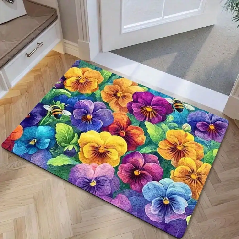 A Three-Color Pansy Patterned Paisley felt floor mat - Soft, Non-Slip Indoor Welcome Mat with a PVC Backing, Machine Washable
A Three-Color Pansy Patterned Paisley felt floor mat - Soft, Non-Slip Indoor Welcome Mat with a PVC Backing, Machine Washable