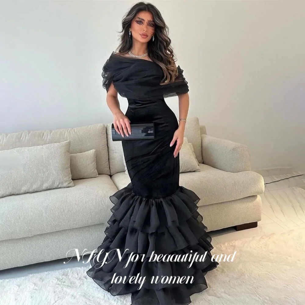 NFYN Black Elegant Formal Gown Net Off the Shoulder Evening Dresses with Pleats Ruffles Celebrity Dress for Woman Customized
NFYN Black Elegant Formal Gown Net Off the Shoulder Evening Dresses with Pleats Ruffles Celebrity Dress for Woman Customized