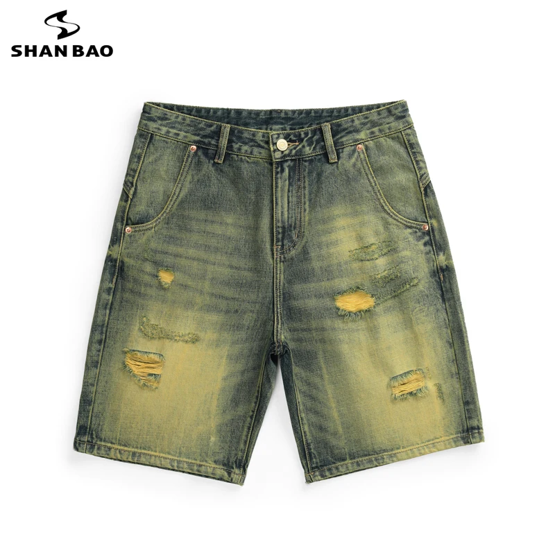 SHAN BAO scratch lines ripped denim shorts men's trendy brand American high street retro clothing cotton casual shorts jeans
SHAN BAO scratch lines ripped denim shorts men's trendy brand American high street retro clothing cotton casual shorts jeans