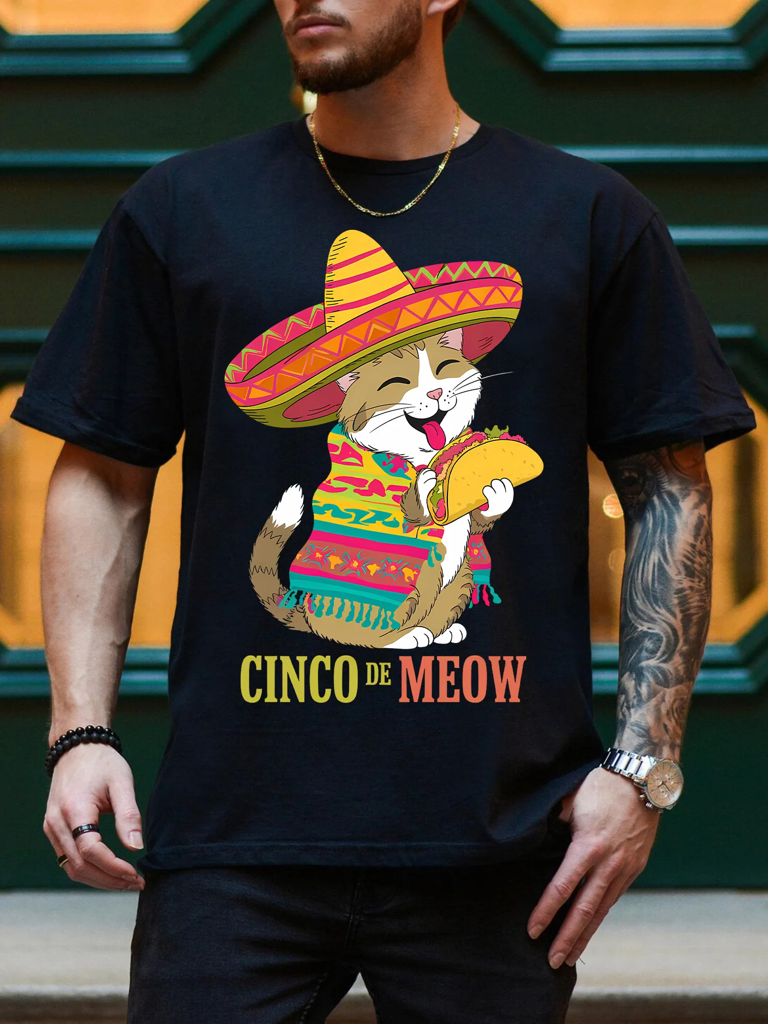 Мужская футболка Cinco De Meow Cat Taco Sombrero с рисунком, повседневная черная футболка из чистого хлопка, легкая футболка с круглым вырезом
Мужская футболка Cinco De Meow Cat Taco Sombrero с рисунком, повседневная черная футболка из чистого хлопка, легкая футболка с круглым вырезом