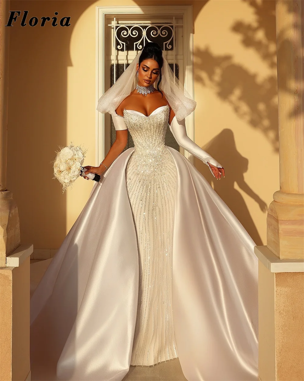 Gorgeous Off Shoulder Wedding Dresses Satin Detachable Skirt Customized Beaded Bridal Evening Dress Vestidos De Mujer Party Gown
Gorgeous Off Shoulder Wedding Dresses Satin Detachable Skirt Customized Beaded Bridal Evening Dress Vestidos De Mujer Party Gown