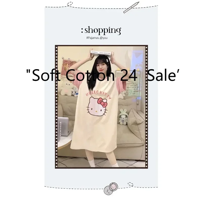 Summer new pink cartoon Hello Kitty nightdress women's short-sleeved medium and long loose casual loungewear
Summer new pink cartoon Hello Kitty nightdress women's short-sleeved medium and long loose casual loungewear