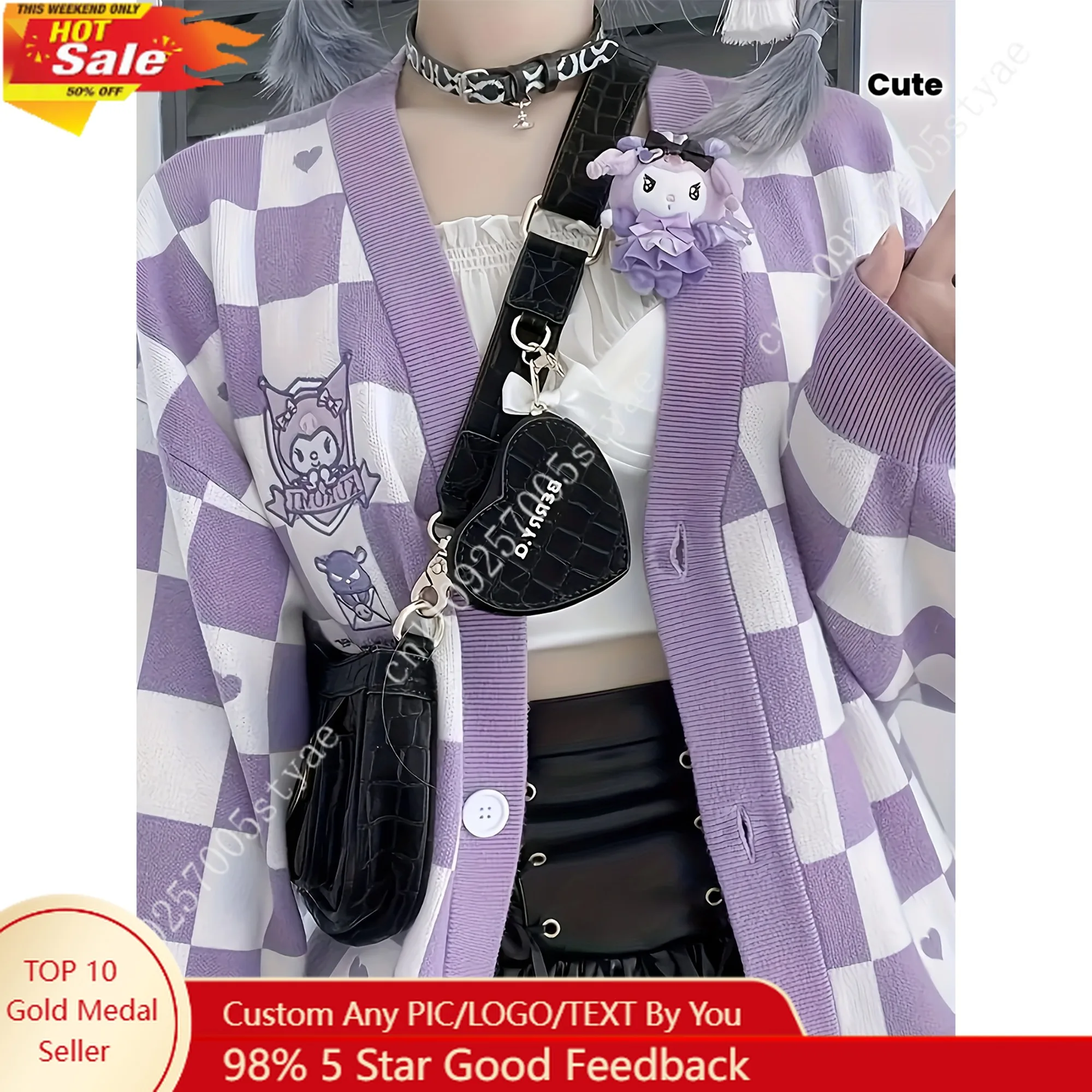 Sanrio Cinnamon Roll Sweater Kuromi Cardigan Sweater Cute Plaid Cardigan Suitable for Female
Sanrio Cinnamon Roll Sweater Kuromi Cardigan Sweater Cute Plaid Cardigan Suitable for Female