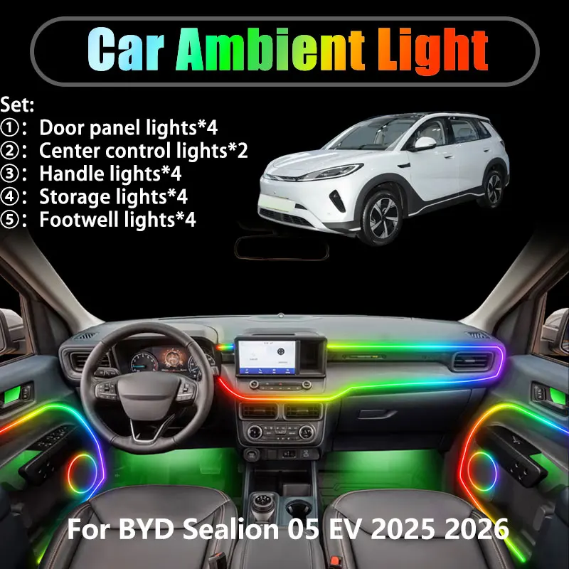 For BYD Sealion 05 EV 2025 2026 2/18 in 1 Car ambient lighting Led trunk interior led lights USB RGB Ensemble Streamer Auto Part
For BYD Sealion 05 EV 2025 2026 2/18 in 1 Car ambient lighting Led trunk interior led lights USB RGB Ensemble Streamer Auto Part