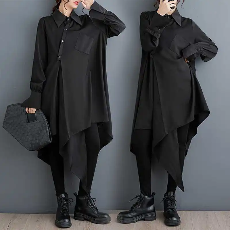Women Solid Dresses Shirt Dress Asymmetric Buttons Pockets Long Sleeves Mid Calf Lenth Office Lady Loose Fit Casual 2025 Autumn
Women Solid Dresses Shirt Dress Asymmetric Buttons Pockets Long Sleeves Mid Calf Lenth Office Lady Loose Fit Casual 2025 Autumn