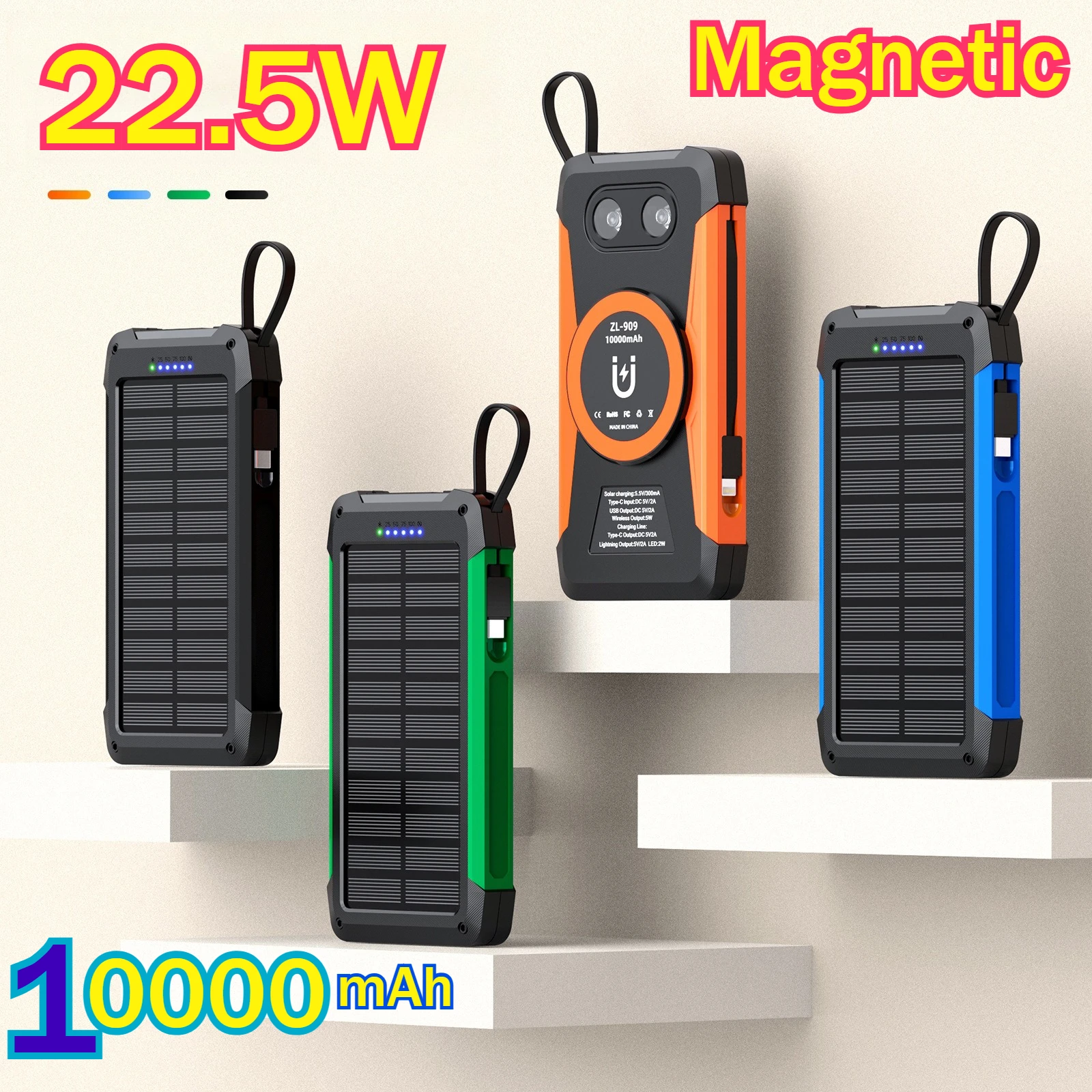 Solar Power Bank Magnetic Wireless 22.5W Fast Charge 10000mAh with Double Lights Built-in Cable for IPhone Samsung Xiaomi Huawei
Solar Power Bank Magnetic Wireless 22.5W Fast Charge 10000mAh with Double Lights Built-in Cable for IPhone Samsung Xiaomi Huawei