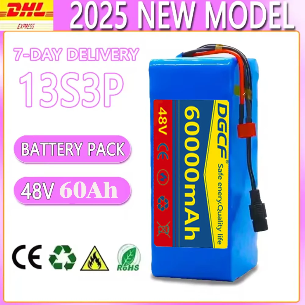 New 48V 60Ah 2000W 13S3P DC/T Lithium Ion Battery Pack Suitable for 48V motors with BMS+54.6V Charger
New 48V 60Ah 2000W 13S3P DC/T Lithium Ion Battery Pack Suitable for 48V motors with BMS+54.6V Charger