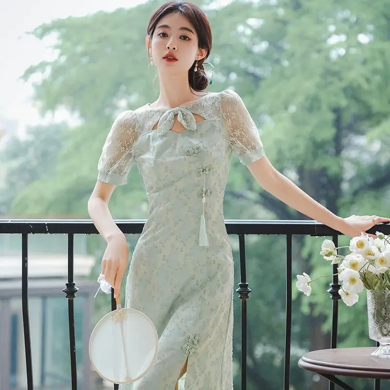 Summer Chinese Traditional Women Dress Green Floral Improved Cheongsam Round Necked Short Sleeved Qipao Vestidos Evangélicos
Summer Chinese Traditional Women Dress Green Floral Improved Cheongsam Round Necked Short Sleeved Qipao Vestidos Evangélicos
