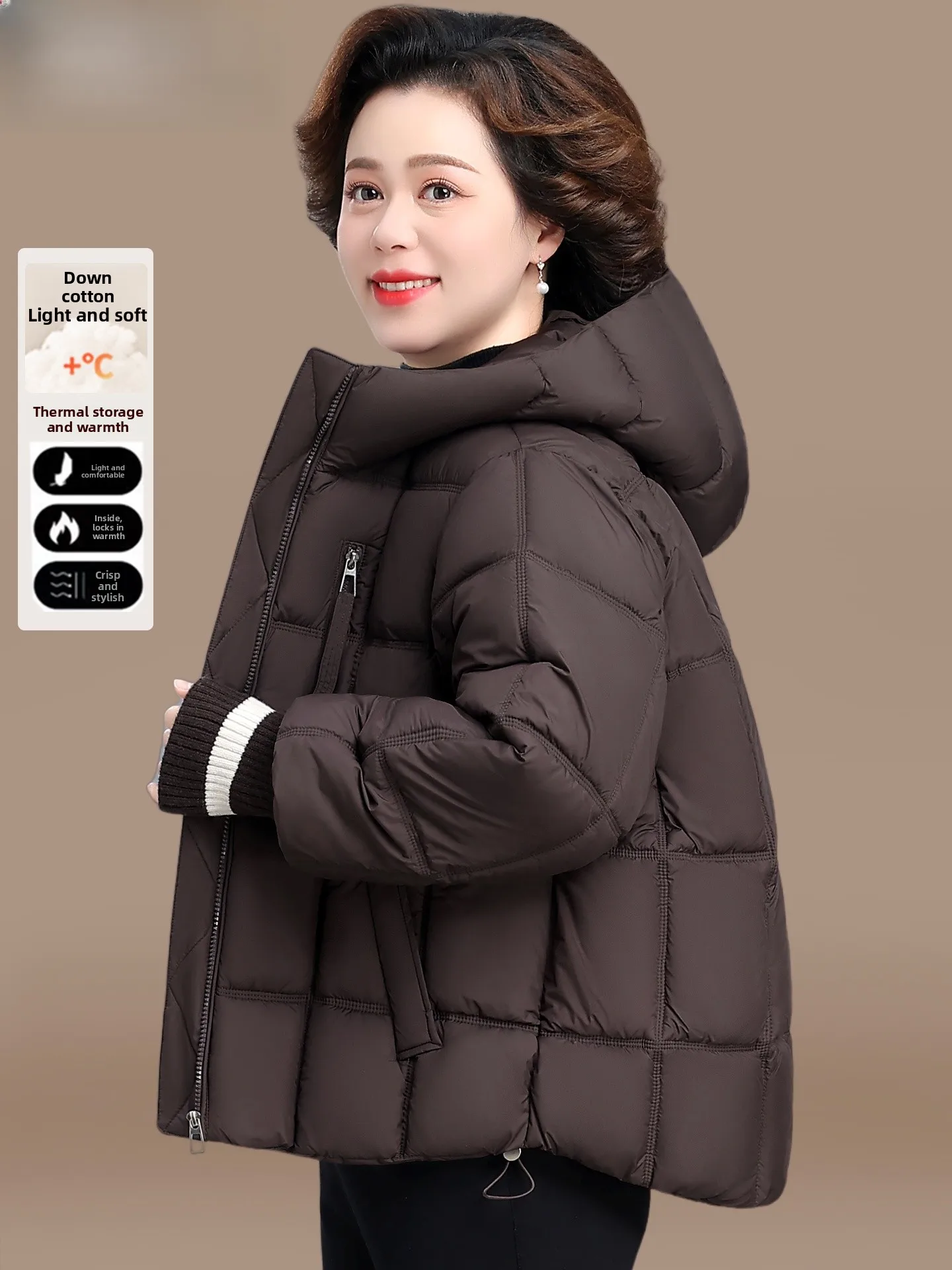Faionable plus Size down Cotton Jaet Warmth Mom Winter Clothes Stand Fit Hooded Zipper Closure Thiened Cotton Coat
Faionable plus Size down Cotton Jaet Warmth Mom Winter Clothes Stand Fit Hooded Zipper Closure Thiened Cotton Coat