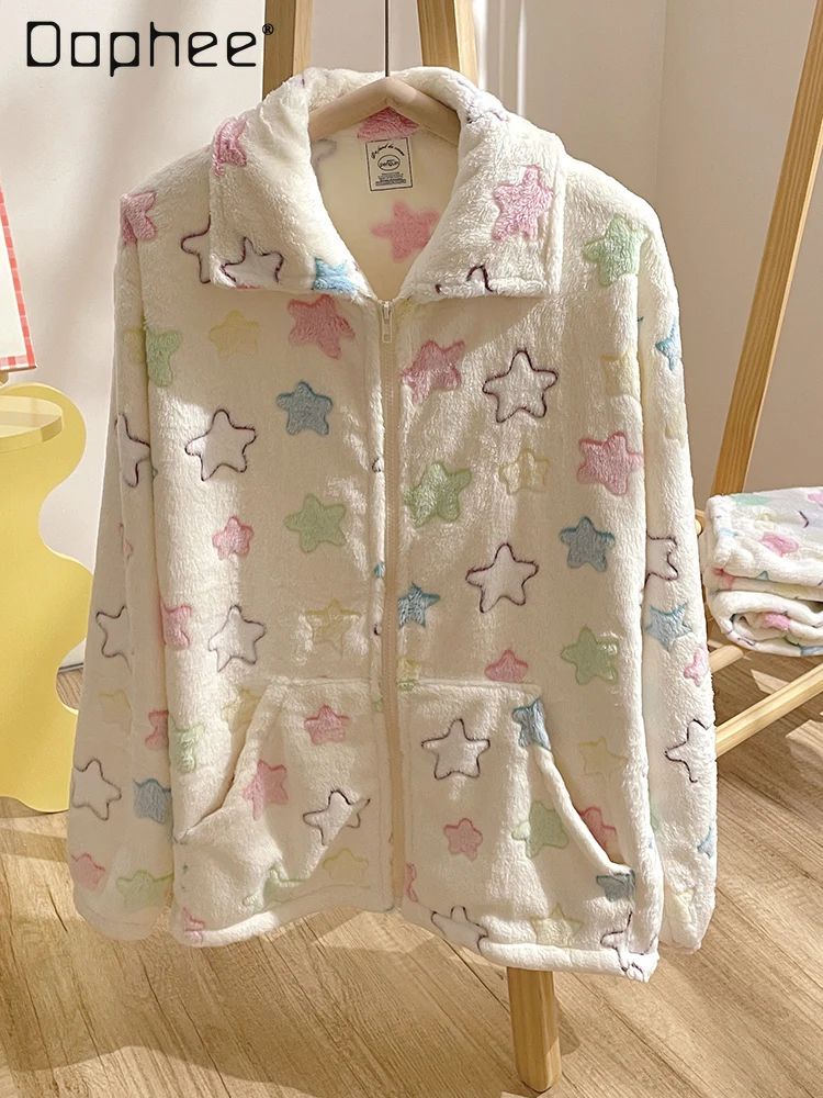 Japanese Style Cute Girl Zipper Pajamas for Women 2024 Winter New Woman Thicken Thermal Coral Fleece Can Be Homewear Outerwear
Japanese Style Cute Girl Zipper Pajamas for Women 2024 Winter New Woman Thicken Thermal Coral Fleece Can Be Homewear Outerwear