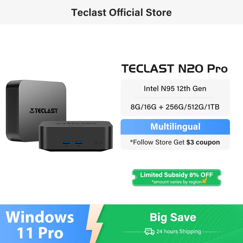 Teclast N20 Pro Мини-ПК Процессоры Intel N95 12-го поколения DDR4 16 ГБ ОЗУ 256 ГБ/512 ГБ/1 ТБ SSD WiFi BT 4K HD Настольный компьютер Портативный
Teclast N20 Pro Мини-ПК Процессоры Intel N95 12-го поколения DDR4 16 ГБ ОЗУ 256 ГБ/512 ГБ/1 ТБ SSD WiFi BT 4K HD Настольный компьютер Портативный
