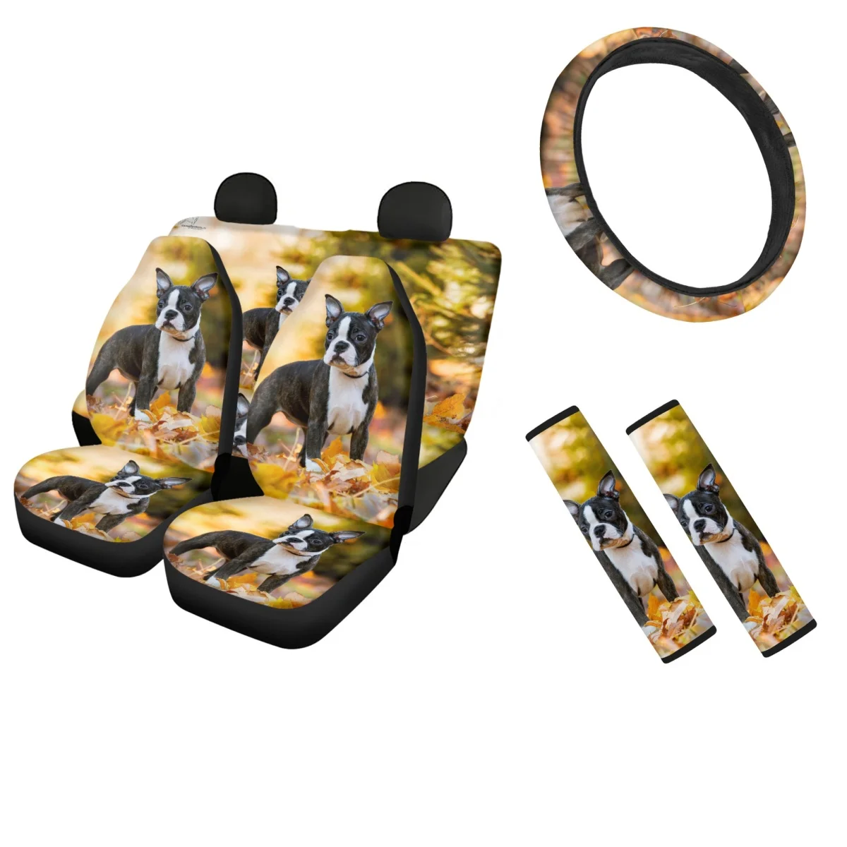 Car Seat Cover Set of 4Pcs Boston Terrier 3D Funny Pattern Design Auto Seatbelt Shoulder Strap Slip-Resistant Steering Wheel
Car Seat Cover Set of 4Pcs Boston Terrier 3D Funny Pattern Design Auto Seatbelt Shoulder Strap Slip-Resistant Steering Wheel
