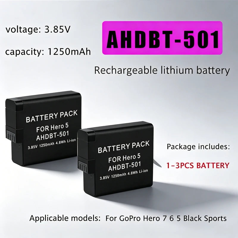 AHDBT-501 Battery for GoPro Hero 7 6 5 Black Sports Camera AHDBT 501 1250mAh Rechargeable Lithium Batteries
AHDBT-501 Battery for GoPro Hero 7 6 5 Black Sports Camera AHDBT 501 1250mAh Rechargeable Lithium Batteries