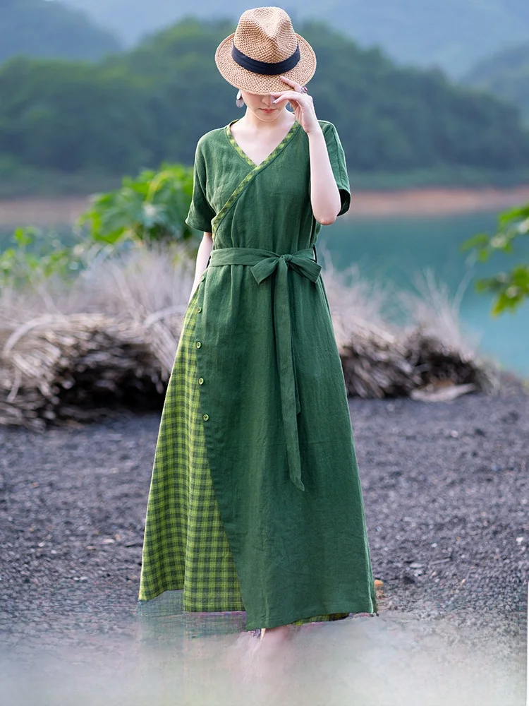 Original Design A-Line Midi Dr Linen Cotton Plaid Side Button Vintage Sle Women's Summer Faion Long Sve V-Ne Dr
Original Design A-Line Midi Dr Linen Cotton Plaid Side Button Vintage Sle Women's Summer Faion Long Sve V-Ne Dr