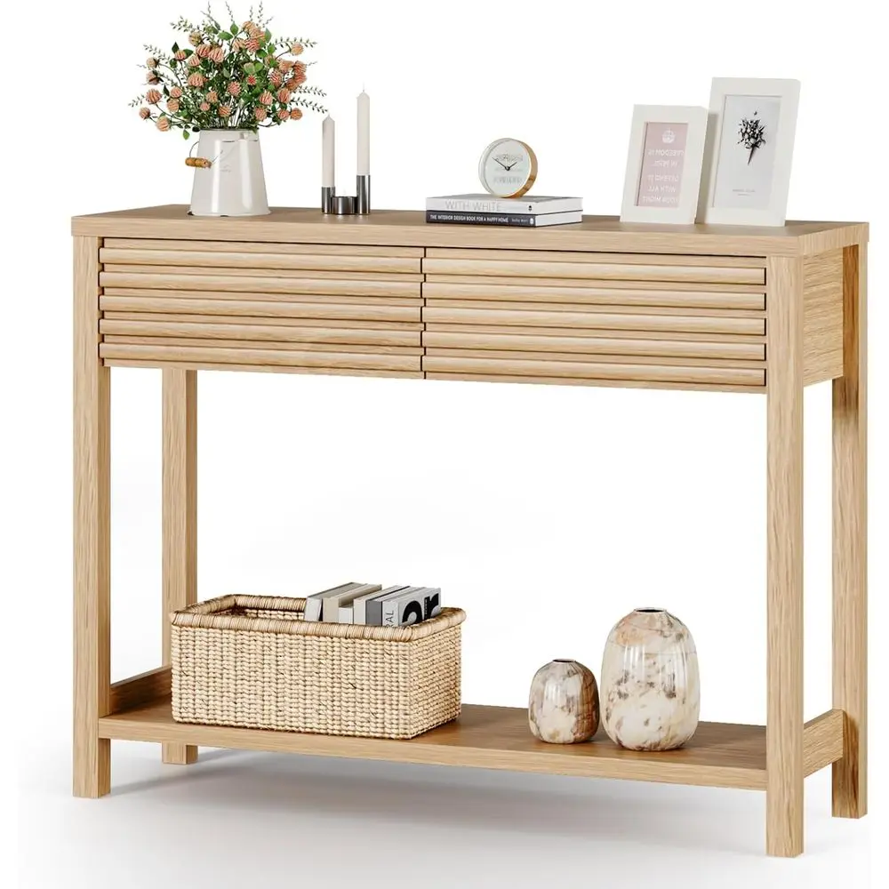 40-inch Oak 2-Drawer Entryway Table with Storage Shelf, Ideal for Narrow Spaces in Living Rooms and Hallways
40-inch Oak 2-Drawer Entryway Table with Storage Shelf, Ideal for Narrow Spaces in Living Rooms and Hallways