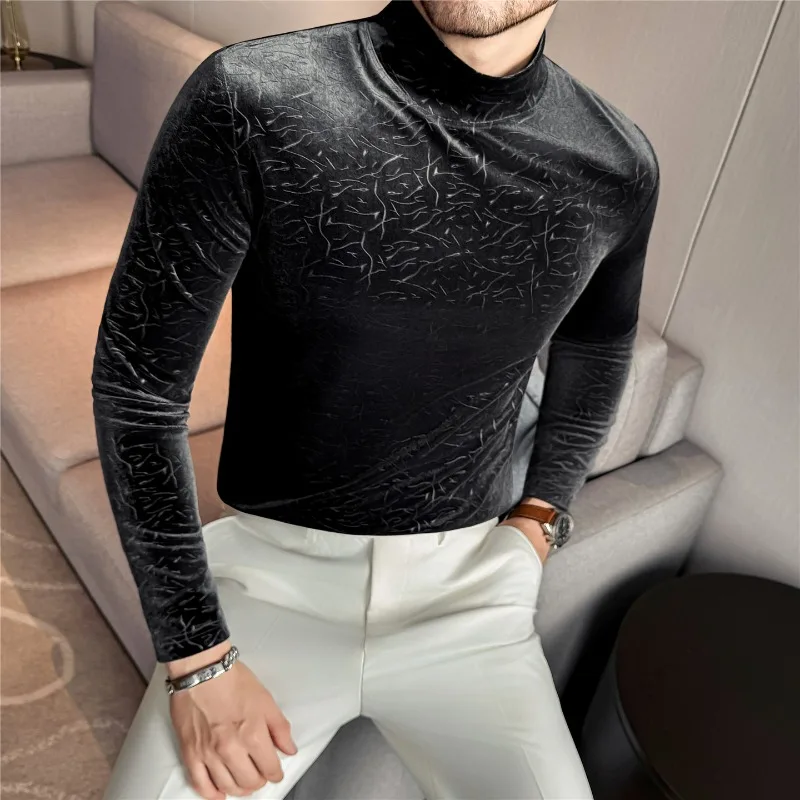 Осень-зима, мужская бархатная футболка, теплая утолщенная однотонная повседневная эластичная футболка с длинным рукавом и высоким воротом, мужская одежда
Осень-зима, мужская бархатная футболка, теплая утолщенная однотонная повседневная эластичная футболка с длинным рукавом и высоким воротом, мужская одежда