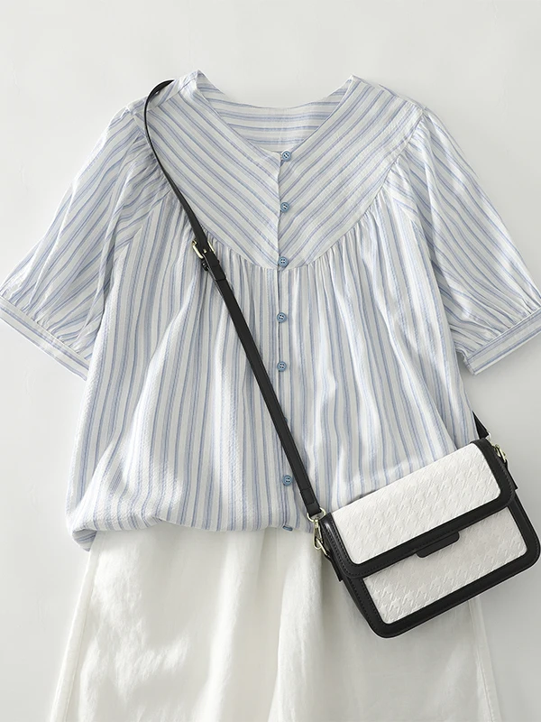 Slimming Effect Korean Style Striped Single Button V-Neck Short Sleeve Shirt Women's Summer New Loose Fit Anti-Aging Cotton B...
Slimming Effect Korean Style Striped Single Button V-Neck Short Sleeve Shirt Women's Summer New Loose Fit Anti-Aging Cotton B...